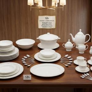 Blumen Porcelain Dinnerware - Complete Service Set 57Pcs (White & Gold) Ms Department Store Oman
