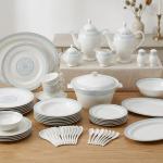 Blumen Royal Regency 110-Piece Fine Bone China Dinner Set – Silver Floral Border Ms Department Store Oman