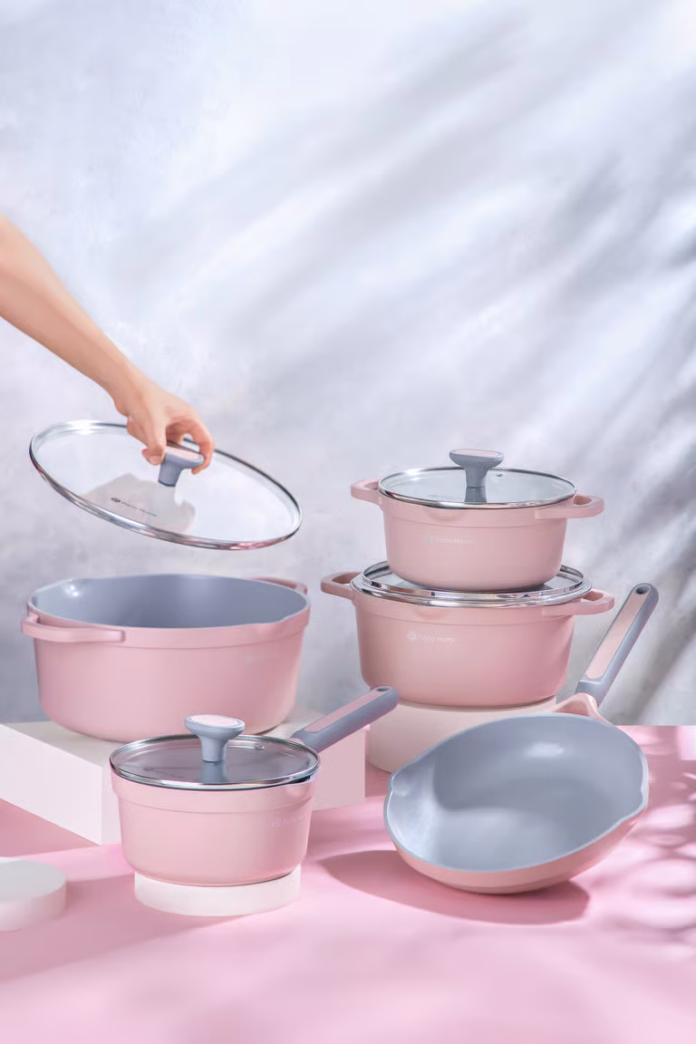 9 Pcs Coral Series Crystal Ceramic Cookware Pink MS Department Store Oman