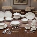 Blumen Porcelain Dinnerware - Complete Service Set 110Pcs (White & Gold) Ms Department Store Oman