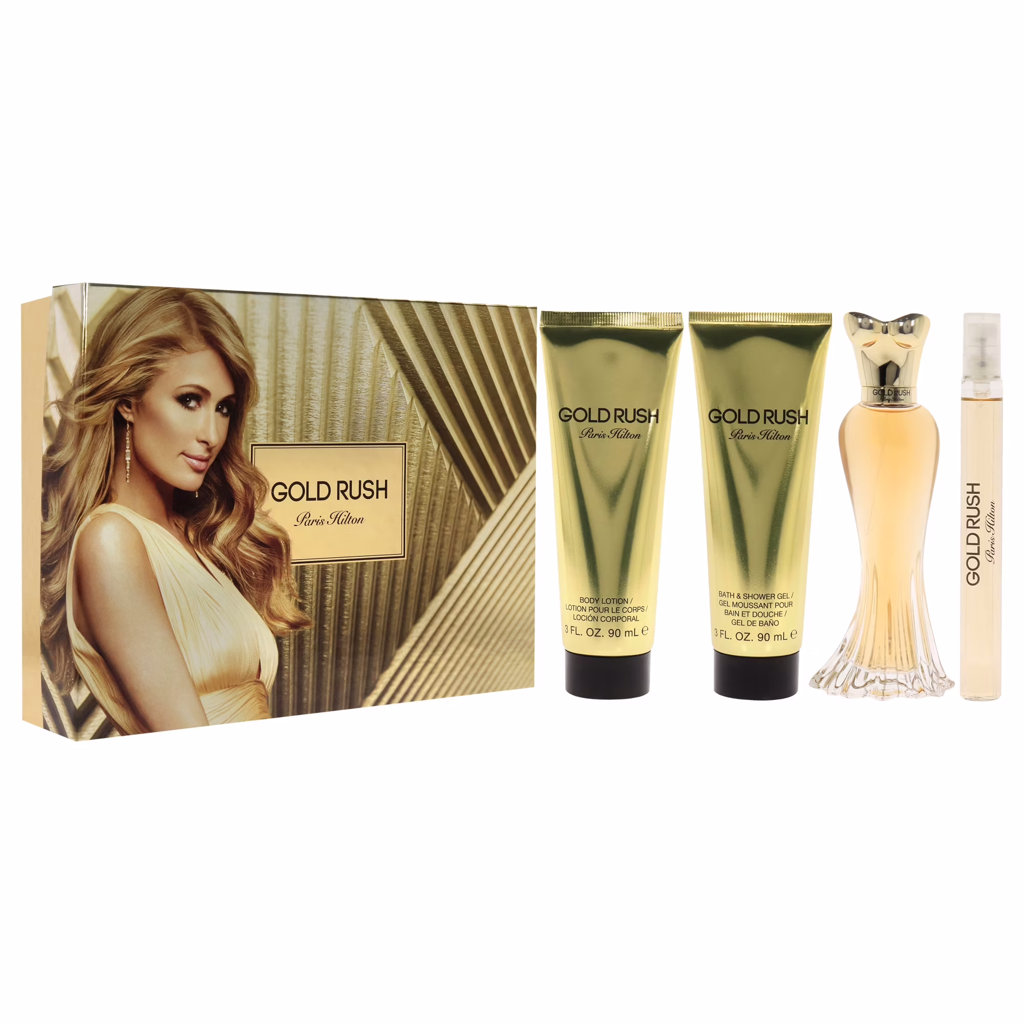 Paris Hilton Gold Rush EDP-100ml + EDP 10ml + Body Lotion 90ml + Shower Gel 90ml  (Women) MS Department Store Oman