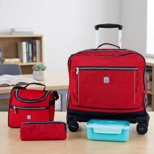 WIRES & WHEELS TROLLEY WITH LUNCH BAG + PENCIL CASE + LUNCH BOX RED