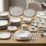 Blumen Royal Charcoal & Gold Filigree 110-Piece Fine Porcelain Dinner Set Dinner Square Ms Department Store Oman
