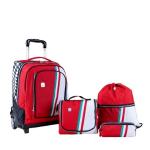 WIRES NEW WHEELS TROLLEY + SHOLDER 18" WITH LUNCH BAG, PENCIL CASE & GYM BAG RED + WHITE