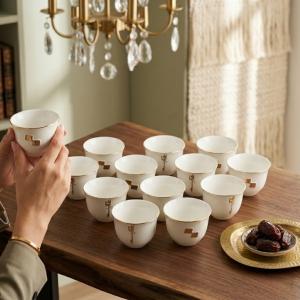 12 Pcs Arabic Coffee Cups From Liqaa - Pearl White + Gold MS Department Store Oman