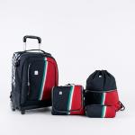 WIRES NEW WHEELS TROLLEY + SHOLDER 18" WITH LUNCH BAG, PENCIL CASE & GYM BAG RED + BLACK