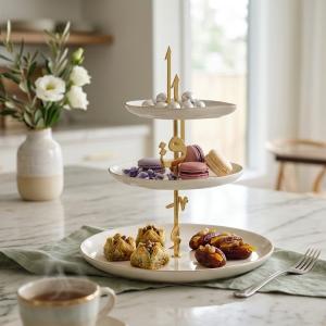 3 Layer Stand From Liqaa - Pearl White + Gold MS Department Store Oman