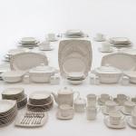 Blumen Modern Silver-Lined Linear 110-Piece Fine Porcelain Dinner Set Square Ms Department Store Oman