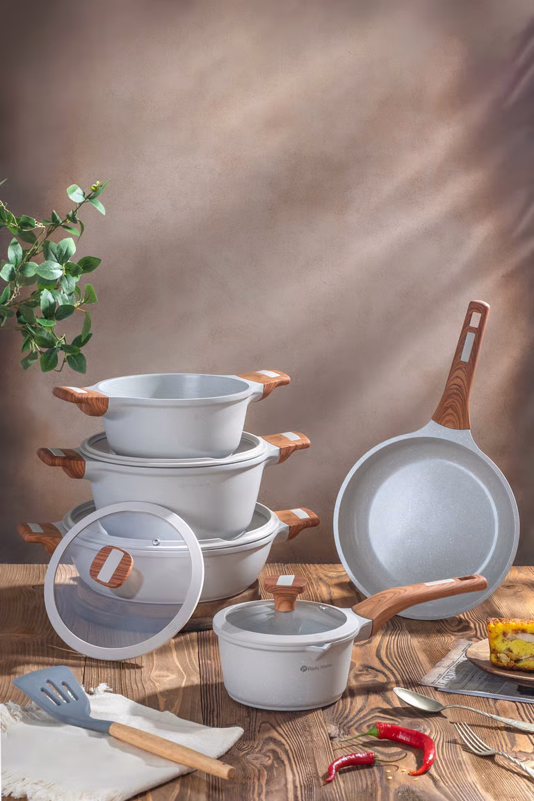 9 Pcs Phantom Series Crystal Ceramic Cookware Gray MS Department Store Oman