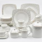Blumen Modern Silver-Lined Linear 110-Piece Fine Porcelain Dinner Set Square Ms Department Store Oman