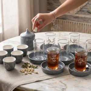 Tea And Arabic Coffee Set 19 Pcs From Jiwar - Blue + Silver MS Department Store Oman