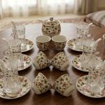 Al Fursan Elegant Fine Porcelain 27 Pcs Tea & Coffee Set –(Palm Tree Design) MS Department Store Oman
