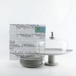 6 Plates And Stand With Acrylic Cover With Knife From Liqaa - Grey + Silver MS Department Store Oman