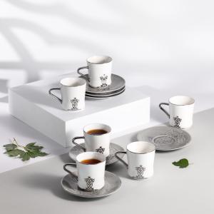 Porcelain Tea Set 12 Pcs From Naqsh - Grey + Silver MS Department Store Oman