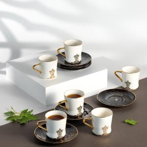 Porcelain Tea Set 12 Pcs From Naqsh - Black + Gold MS Department Store Oman
